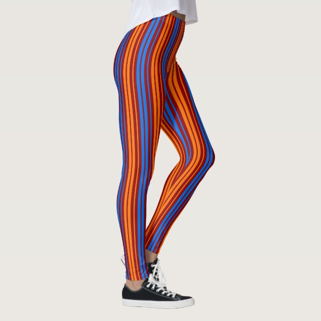 Red Orange Blue Vertical Stripes Design   Leggings (Right)