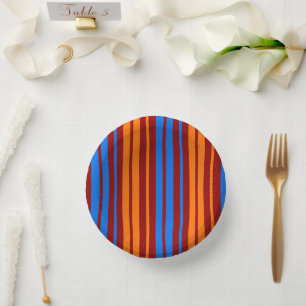 Red Orange Blue Vertical Stripes Design   Paper Plate