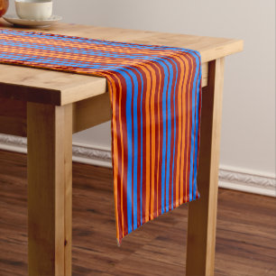 Red Orange Blue Vertical Stripes Design Short Table Runner