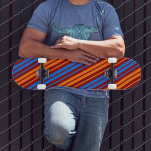 Red Orange Blue Vertical Stripes Design   Skateboard