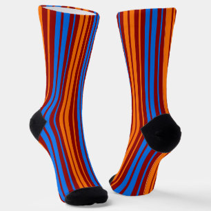 Red Orange Blue Vertical Stripes Design Socks