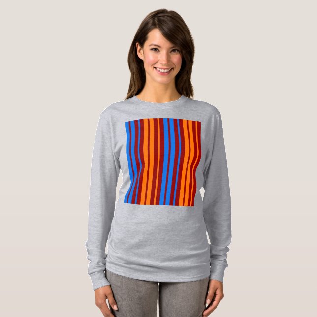 Red Orange Blue Vertical Stripes Design   T-Shirt (Front Full)