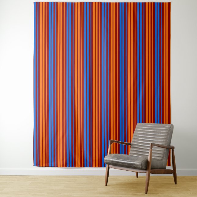 Red Orange Blue Vertical Stripes Design   Tapestry (In Situ)