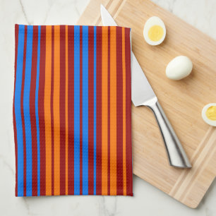 Red Orange Blue Vertical Stripes Design   Tea Towel