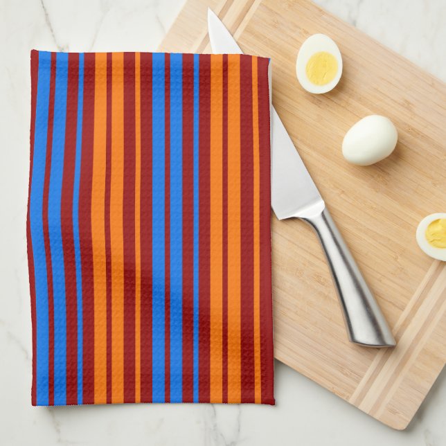 Red Orange Blue Vertical Stripes Design   Tea Towel (Quarter Fold)