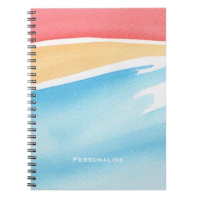 Red Orange Blue Watercolor Strokes Personalised Notebook (Front)