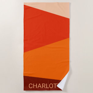 Red Orange Bold Geometric Colour Block Personalise Beach Towel