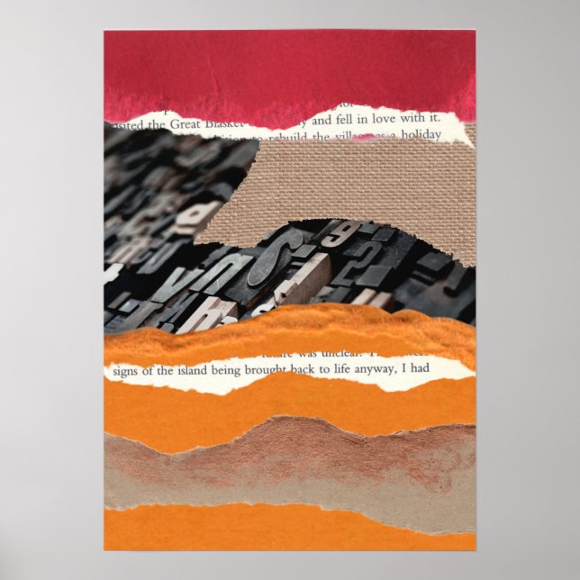 Red orange brown graphic collage wall art poster (Front)