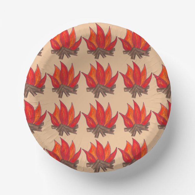 Red Orange Camping Campfire Fire Summer Camp Paper Plate (Front)