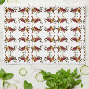 Red Orange Cardinal Geometric White Kitchen Towel