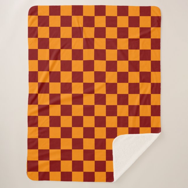 Red + Orange Check Chequered Chequerboard Pattern Sherpa Blanket (Front)