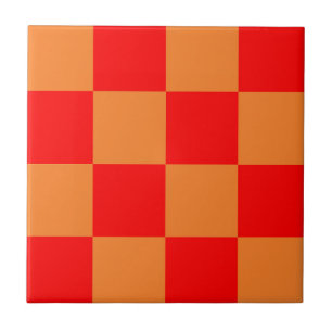 Red Orange Check Chequered Pattern Tile
