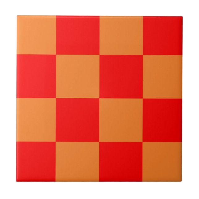 Red Orange Check Chequered Pattern  Tile (Front)