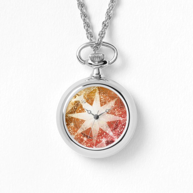 Red Orange Compass Gemstone Rhinestone Watch (Front)