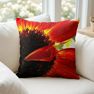 Red orange daisy close-up photo custom monogram cushion