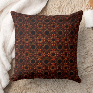 Red Orange Damasks On Black Cushion