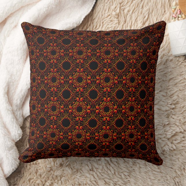 Red Orange Damasks On Black Cushion (Blanket)