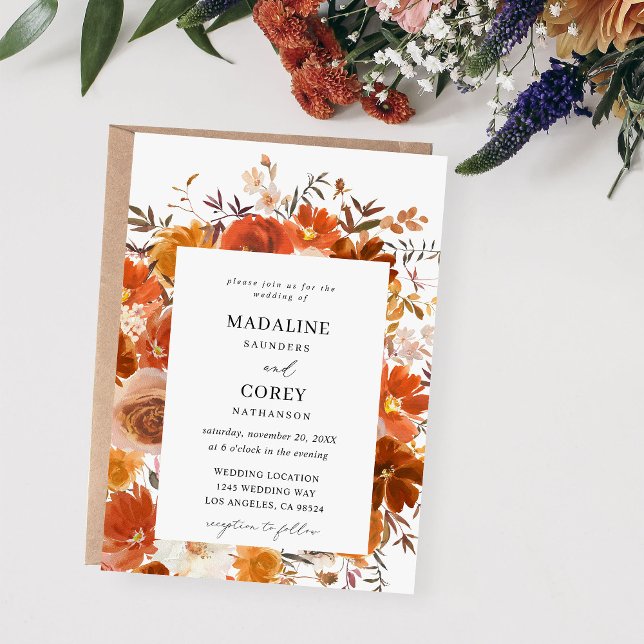 Red & Orange Fall Floral Wedding B Invitation (Creator Uploaded)