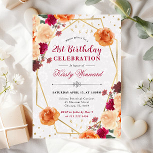 Red & Orange Fall Flowers Frame Birthday Invitation