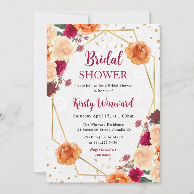 Red & Orange Fall Flowers Frame Bridal Shower Invitation (Front)