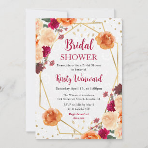Red & Orange Fall Flowers Frame Bridal Shower Invitation