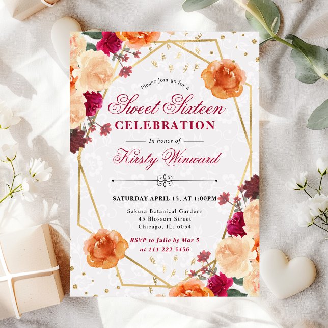 Red & Orange Fall Flowers Frame Sweet 16 Invitation (Creator Uploaded)