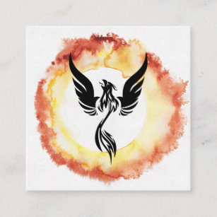 *~* Red Orange Flame Black Phoenix Ring of Fire Square Business Card