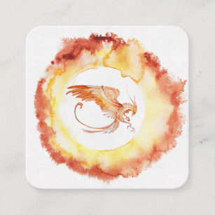 *~* Red Orange Flame Phoenix Ring of Fire White Square Business Card