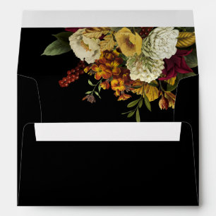 Red Orange Floral Bouquet Wedding Invitation Envelope