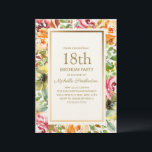 Red Orange Floral Green Leaves Gold 18th Birthday Invitation<br><div class="desc">Elegant red and orange watercolor floral women's 18th birthday party invitation with green leaves and a gold frame.  Text is completely customisable,  so this card can be changed for any age.</div>