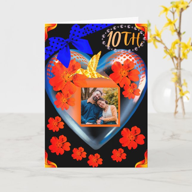 Red Orange Floral Hummingbird Son 10th Anniversary Card (Yellow Flower)