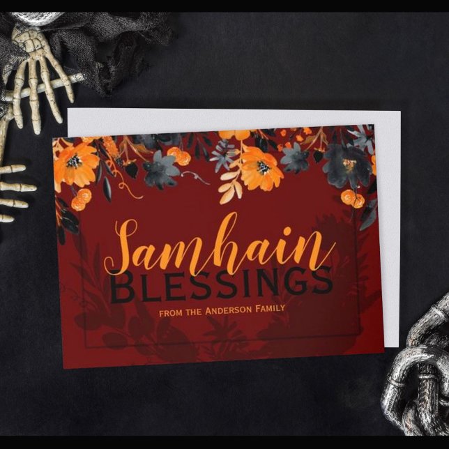 Red & Orange Floral Samhain Blessings Witchy Holiday Card (Creator Uploaded)