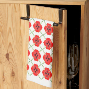 Red Orange Floral Tea Towel