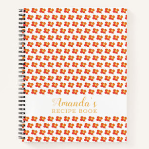 Red Orange Flower Pattern Floral Recipe  Notebook