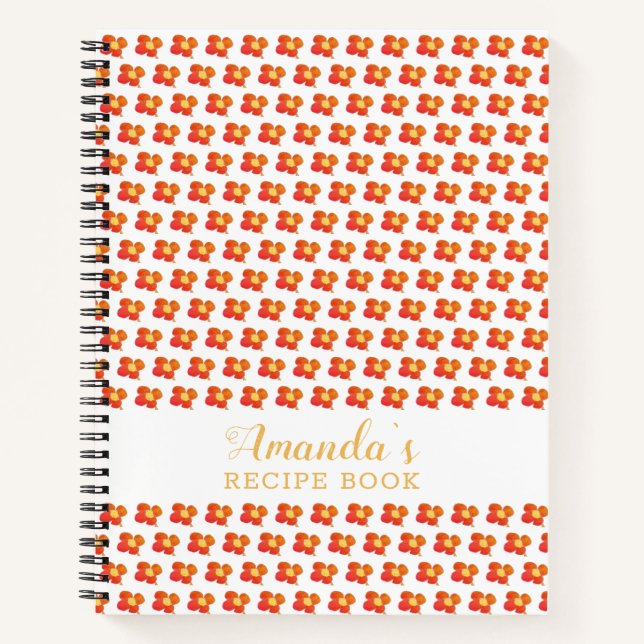 Red Orange Flower Pattern Floral Recipe  Notebook (Front)