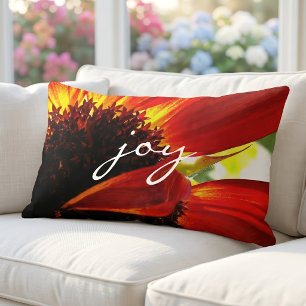 Red Orange Gerbera Daisy Photo Joy Script Modern Lumbar Cushion