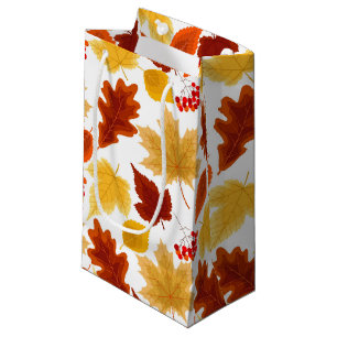 RED ORANGE GOLD AUTUMN LEAVES SMALL GIFT BAG