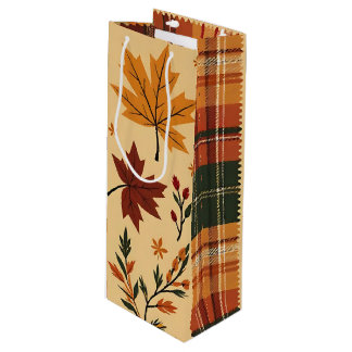 RED ORANGE GOLD GREEN FALL AUTUMN LEAVES WINE GIFT BAG