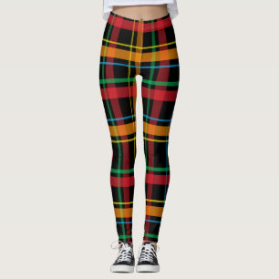 Red, Orange, Green, and Black Plaid Leggings