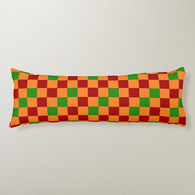 Red Orange Green Checkered Pattern Design  Body Cushion (Front)