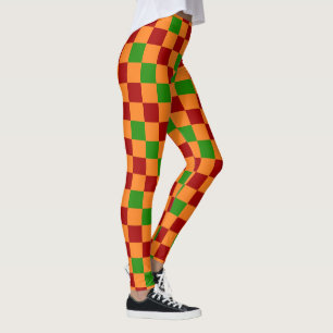 Red Orange Green Checkered Pattern Design  Leggings