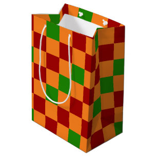 Red Orange Green Chequered Pattern Design Medium Gift Bag