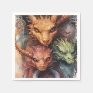 Red orange Green Dragons Napkin
