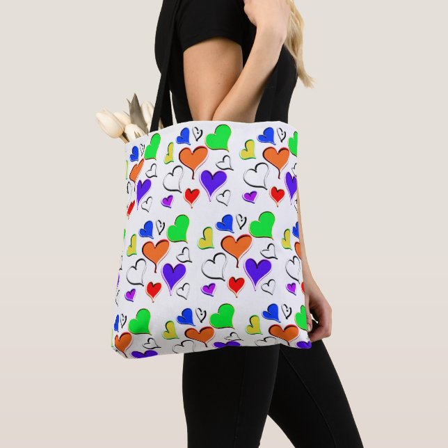 Red Orange Green Hearts Tote Bag (Close Up)