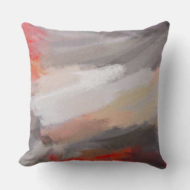 Red Orange Grey Abstract Painting Cushion (Front)