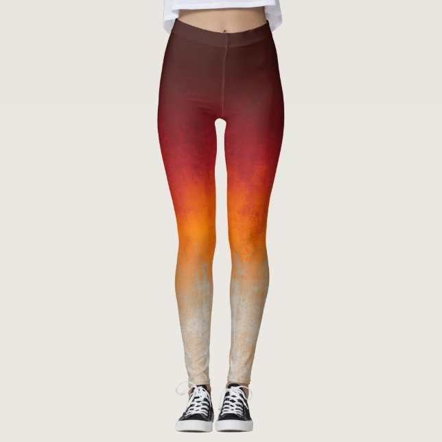 Red Orange Grey White rustic ombre Leggings (Front)