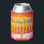 Red Orange Hanukkah Menorah Peace Love Light Artsy<br><div class="desc">“Peace, love & light.” A calligraphy script quote, overlaying a close-up photo illustration of a bright, colourful, red orange and yellow gold artsy menorah, helps you usher in the holiday of Hanukkah in style. Feel the warmth and joy of the holiday season whenever you relax with your favourite beverage with...</div>