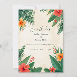 Red Orange Hawaii Hibiscus Tropical Wedding Invitation