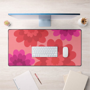 Red Orange Hot Pink Modern Flowers Desk Mat