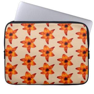 Red - Orange Lily Flowers, on Tan Colour. Laptop Sleeve